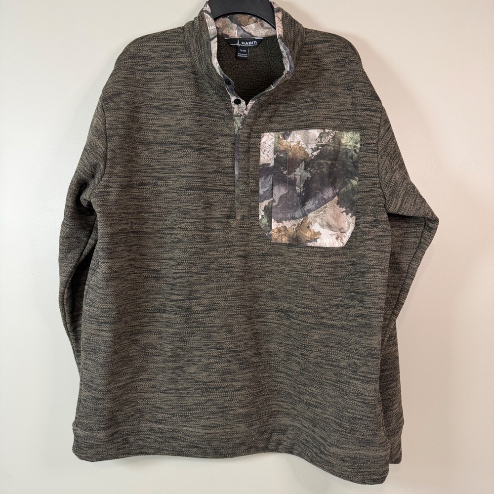 Habit Fleece Pullover XL Mossy Oak Camo Trim Quarter Snap Mock Neck Hunting